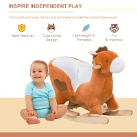 Qaba Kids Plush Rocking Horse Stuffed Animal Rocker Child Ride On Toy with Realistic Sound Red Brown(m-4)
