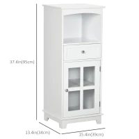 kleankin Bathroom Floor Cabinet with Drawer, Glass Door Side Cabinet, Multifunctional Corner Unit with Adjustable Shelf for Home Office, Living Room, White(m-3)