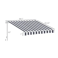 Outsunny 8' x 7' Retractable Awning, Patio Awnings, Sunshade Shelter with 280 g/m² UV & Water-Resistant Fabric and Aluminum Frame for Deck, Balcony, Yard, Blue and White(m-3)