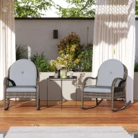 Outsunny 2 Pieces Wicker Rocking Patio Chairs, Indoor Outdoor Rocking Chair Set with Cushions and Armrests for Porch, Grey(m-8)