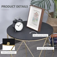 HOMCOM 18" Modern Round Coffee Table with Storage, Metal Zig Zag Frame, Accent Cocktail Table for Living Room, Bedroom, Black and Gold(m-5)