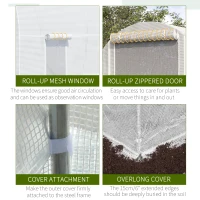 Outsunny 14.6' x 6.6' x 6.6' Walk-In Tunnel Greenhouse, Large Garden Hot House Kit with 6 Roll-up Windows & Roll Up Door, Steel Frame, White(m-4)