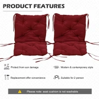 Outsunny Patio Chair Cushions Set of 2, 39" x 20" x 3" Outdoor Tufted Cushion Set with Ties for Indoor Outdoor Garden Furniture, Wine Red(m-5)