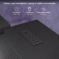 HOMCOM Reversible L Shaped Desk with Lights, Power Outlet, USB Ports, Corner Desk with Storage for Home Office, Black(m-5)