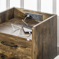 HOMCOM Tall Nightstand with Charging Station and LED Lights, Small Bedside Table with AC Outlets, USB Ports, 2 Drawers, Shelf(m-9)