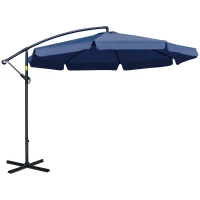 Outsunny 11FT Offset Hanging Patio Umbrella Cantilever Umbrella with Easy Tilt Adjustment, Cross Base and 8 Ribs for Backyard, Poolside, Lawn and Garden, Blue(m-11)