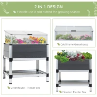 Outsunny Raised Garden Bed with Cold Frame Greenhouse and Storage Shelf, Aluminum & PVC Elevated Planter Box for Herbs and Vegetables, Use for Patio, Backyard, Balcony(m-4)