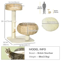 PawHut 28" Cat Tree with Scratching Post, Cat Tower with Double Beds, Beige(m-3)