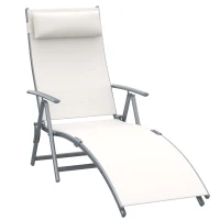 Outsunny Heavy-duty Adjustable Folding Reclining Chair Outdoor Sun Lounger Patio Chaise Lounge Garden Beach Gravity Lounge with Pillow, 7 Adjustable Backrest Positions, Cream(m-2)