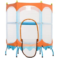 Qaba Trampoline for Kids, 4.6FT Mini Toddler Trampoline Indoor Outdoor with Handlebar, Safety Enclosure Net, Blue(m-2)