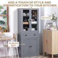 HOMCOM 72" Freestanding Kitchen Pantry Cabinet, Tall Storage Cabinet with Glass Doors, Drawer and Adjustable Shelves for Dining Room, Grey(m-4)