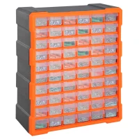 DURHAND Plastic Screw Organizer Storage Cabinet for Garage, 60 Drawers Parts Organizer Desktop or Wall Mount Storage Container for Hardware, Parts, Crafts, Beads, or Tools, Orange(m-11)