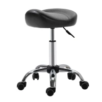 HOMCOM Saddle Stool, Height Adjustable Rolling Salon Chair with PU Leather for Massage, Spa, Clinic, Beauty and Tattoo, Black(m-11)