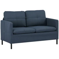 HOMCOM 53" 2 Seat Sofa, Upholstered Two Seater Couch with Sturdy Steel Legs for Bedroom, Living Room, Dark Blue(m-11)