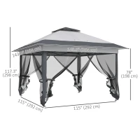 Outsunny 12' x 12' Foldable Pop-up Party Tent Instant Canopy Sun Shade Gazebo Shelter Steel Frame Oxford w/ Roller Bag, Grey(m-3)