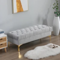HOMCOM End of Bed Bench, Upholstered Bench, Entryway Shoe Bench with Button Tufted for Living Room, Bedroom, Grey(m-8)