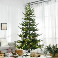 HOMCOM 8 Foot Prelit Artificial Christmas Tree with 1026 Realistic Branches, Warm White LED lights, Auto Open, Green(m-2)