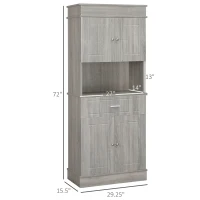 HOMCOM 72" Kitchen Buffet with Hutch, Freestanding Pantry Cabinet with Utility Drawer, 2 Door Cabinets, Adjustable Shelves and Countertop, Gray Wood Grain(m-3)