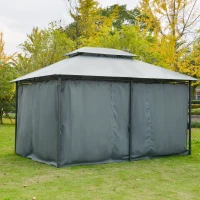 Outsunny 13'L x 10'W x 8.7'H Patio Gazebo Outdoor 2-Tiers Garden Canopy Yard Sunshade Shelter with Curtains, Grey(m-8)