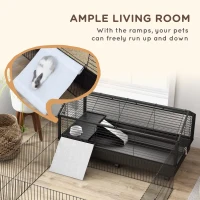PawHut Metal Small Animal Cage, Rabbit Cage for Guinea Pig, Chinchilla, Hedgehog, Bunny with Removable Wheels and Foldable Detachable Run Fence 47.2" L x 66.9" W x 24.4"H(m-4)