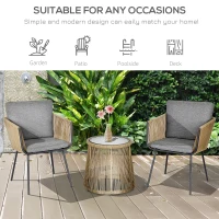 Outsunny 3 Pieces Wicker Outdoor Bistro Set, Rattan Patio Furniture Set with Glass Coffee Table and Porch Chairs for Backyard, Balcony, Garden, Gray(m-7)