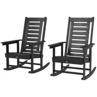Outsunny 2 Pieces Outdoor Rocking Chairs, HDPE Patio Rockers with 28" High Back, Wide Armrests for Porch Backyard, Black(m-1)