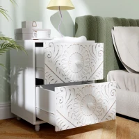 HOMCOM Mid-Century Bedside Table, Nightstand with 2 Drawers, Side End Table for Bedroom, White(m-9)