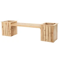 Outsunny Outdoor Wooden Garden Stool Bench with 2 Planters, Natural Wood(m-2)