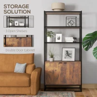 HOMCOM Storage Cabinet with 3 Open Shelves Cupboard Freestanding Tall Organizer Multifunctional Rack for Livingroom Bedroom Kitchen Rustic Brown(m-5)