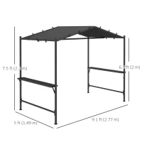 Outsunny 9' x 5' BBQ Grill Gazebo Tent, Garden Grill Canopy Outdoor Grill Shelter w/ Steel Frame and Serving Shelves, Dark Grey(m-3)