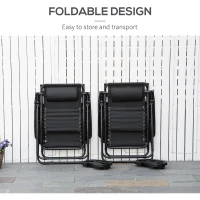 Outsunny 2 Piece Foldable Lounge Chair with Canopy Shade, Outdoor Zero Gravity Chair w/ Side Tray & Cup Holder, Reclining Lounger w/ Breathable Mesh Fabric Seat, Pillow, Black(m-6)