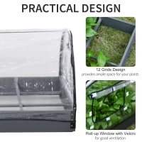 Outsunny 47" x 31" x 21" 12 Grids Garden Bed Planter Kit Box with Greenhouse with 2 Roll Up Windows Dual Use, Outdoor, PVC Cover(m-5)