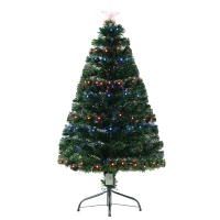 HOMCOM 4ft Prelit Artificial Optical Xmas Tree Spruce Hinged Full Tree(m-11)