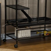 PawHut Guinea Pig Cage with Tray, Small Animal Habitat, Metal Wire Chinchilla Cage, Hedgehog Cage, Pet Ferret Cage with Wheels & Storage Shelf, Little Critter Cage(m-8)