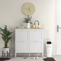 HOMCOM Entryway Shoe Storage Cabinet with 4 Flip Drawers, Adjustable Shelves, Narrow Shoe Cabinet for 20 Pairs of Shoes, White(m-9)
