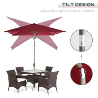 Outsunny 6.5x10ft Patio Umbrella, Rectangle Market Umbrella with Aluminum Frame and Crank Handle, Garden Parasol Outdoor Sunshade Canopy, Wine Red(m-4)