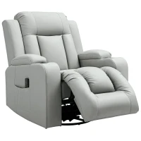 HOMCOM Recliner Chair with 8 Vibration, Overstuffed PU Leather Reclining Chair with Wide Seat, Cup Holders, Rocking, Light Grey(m-2)