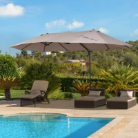Outsunny 14ft Patio Umbrella Double-Sided Outdoor Market Extra Large Umbrella with Crank, Cross Base for Deck, Lawn, Backyard and Pool, Brown(m-10)