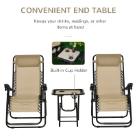 Outsunny Zero Gravity Chair Set of 2 Patio Chair with Side Table Cupholders and Pillows for Pool, Backyard, Lawn, Beige(m-5)