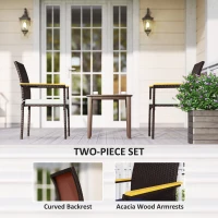 Outsunny Stackable Wicker Patio Chairs Set of 2 with Removable Cushion, Armrest for Garden, Porch, Yard, Cream White(m-4)