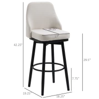 HOMCOM Extra Tall Bar Stools Set of 2, Modern 360° Swivel Barstools, Dining Room Chairs with Steel Legs Footrest, Cream White(m-3)