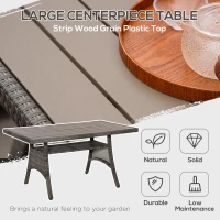 Outsunny 6 Piece Patio Furniture Set, PE Wicker Outdoor Furniture Conversation Set with 3 Sofas, 2 Ottomans and Slatted WPC Top Dining Table, All Weather Sectional Sofa Couch with Pillows, Gray(m-6)