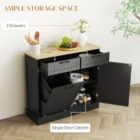 HOMCOM Hidden Garbage Bin Cabinet, Tilt Out Trash Cabinet w/ 2 Drawers, Freestanding Kitchen Island for Laundry, Black(m-6)