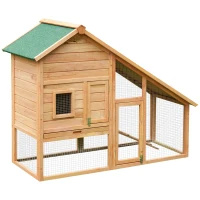 PawHut 62x26x47 Inches Rabbit Hutch Chicken Coop Wooden Poultry Hen House Small Animal Pet Cage with Outdoor Run and Ramp(m-2)