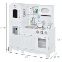 Qaba Kids Kitchen Playset with Telephone, Wooden Kitchenette for kids with Cookware, Storage Cabinet, Water Dispenser, Blackboard, Toddler Pretend Play Kitchen with Cooking Accessories for Aged 3+(m-3)