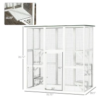 PawHut Outdoor Cat House Big Catio Wooden Feral Cat Shelter Enclosure with Large Spacious Interior, 6 High Ledges, Weather Protection Asphalt Roof, 71" L, White(m-3)