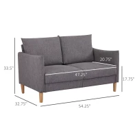 HOMCOM 54" Loveseat Sofa for Bedroom, Modern Love Seats Furniture, Upholstered Small Couch for Small Space, Dark Grey(m-3)