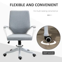 Vinsetto Mid Back Home Office Chair, Ergonomic Task Computer Desk Chair with Lumbar Back Support, Adjustable Height, and Padded Armrests, Grey(m-7)