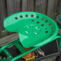 Outsunny Garden Scooter, Rolling Cart with Swivel and Adjustable Seat, Tool Tray, Bucket Basket, Green and Black(m-9)