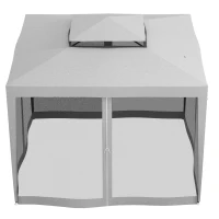 Outsunny 10' x 10' Outdoor Canopy Tent Party Tent with Mesh Netting and Double Tier Roof for Backyard, Garden, Patio, Light Grey(m-7)
